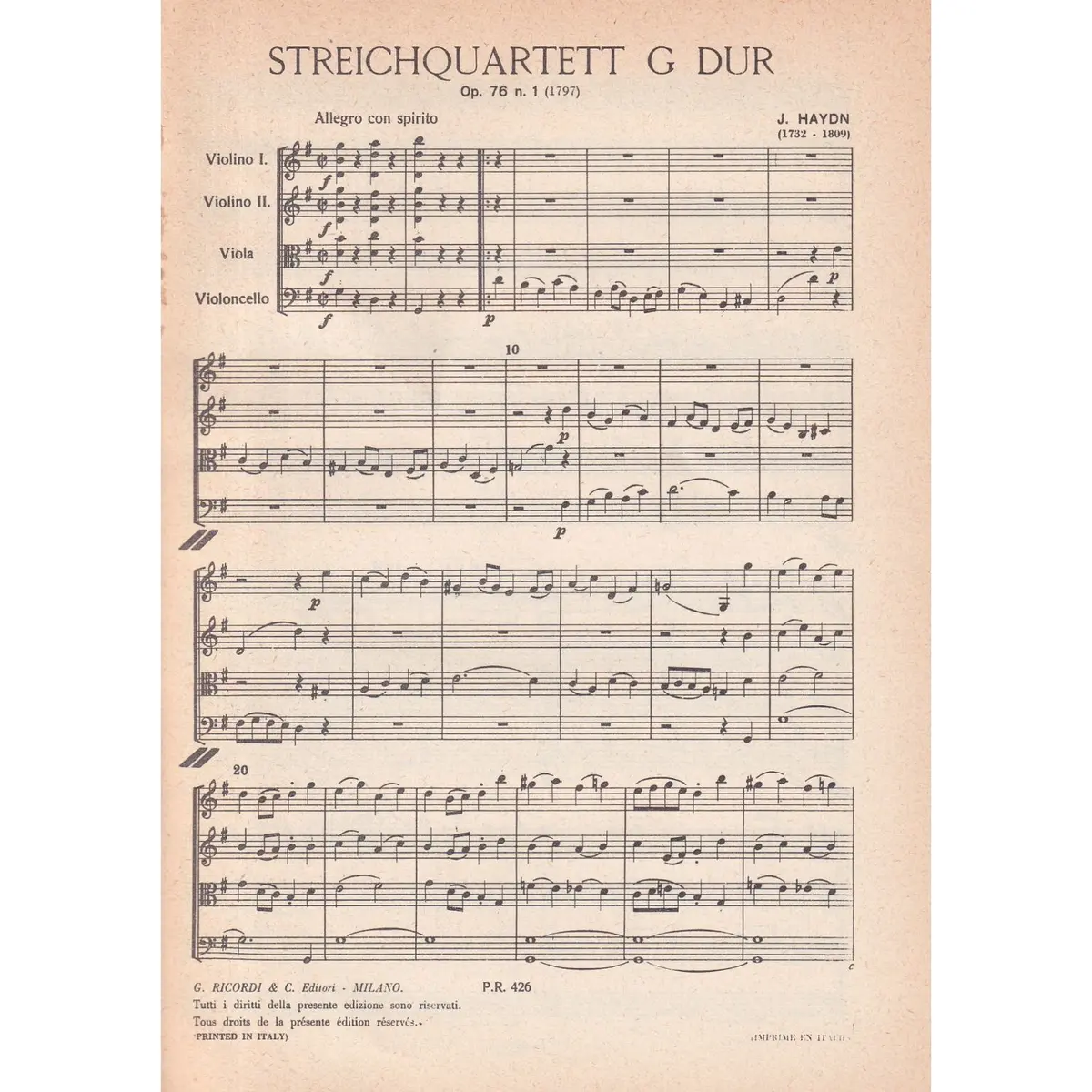 Streichquartett G Dur - Op.76 N.1  (partitura de bolso)