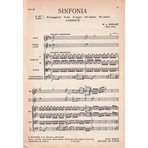 Sinfonia In Sol Maj - Kv 45 A  (partitura de bolso)