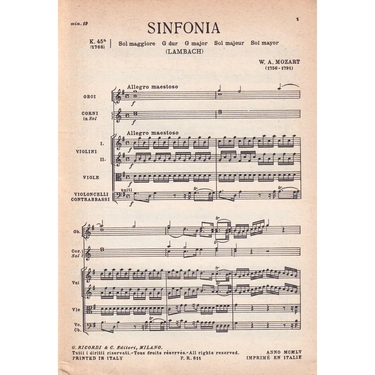 Sinfonia In Sol Maj - Kv 45 A  (partitura de bolso)