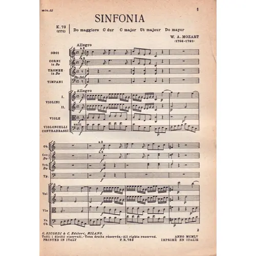 Sinfonia In Do Maj - Kv 73  (partitura de bolso)