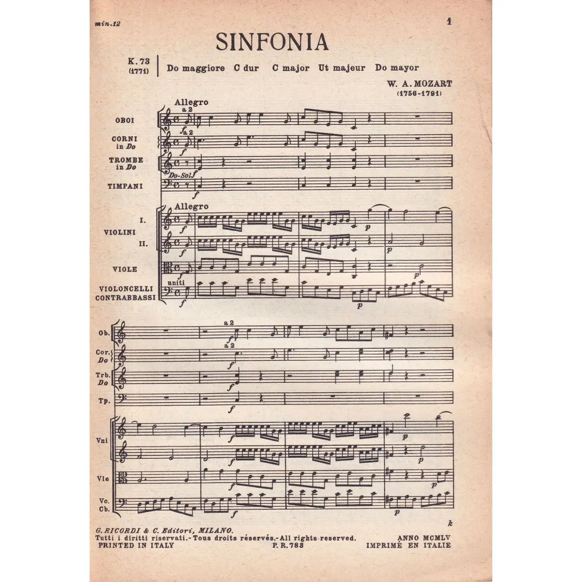 Sinfonia In Do Maj - Kv 73  (partitura de bolso)