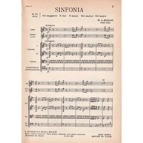 Sinfonia In Sol - Kv 74  (partitura de bolso)