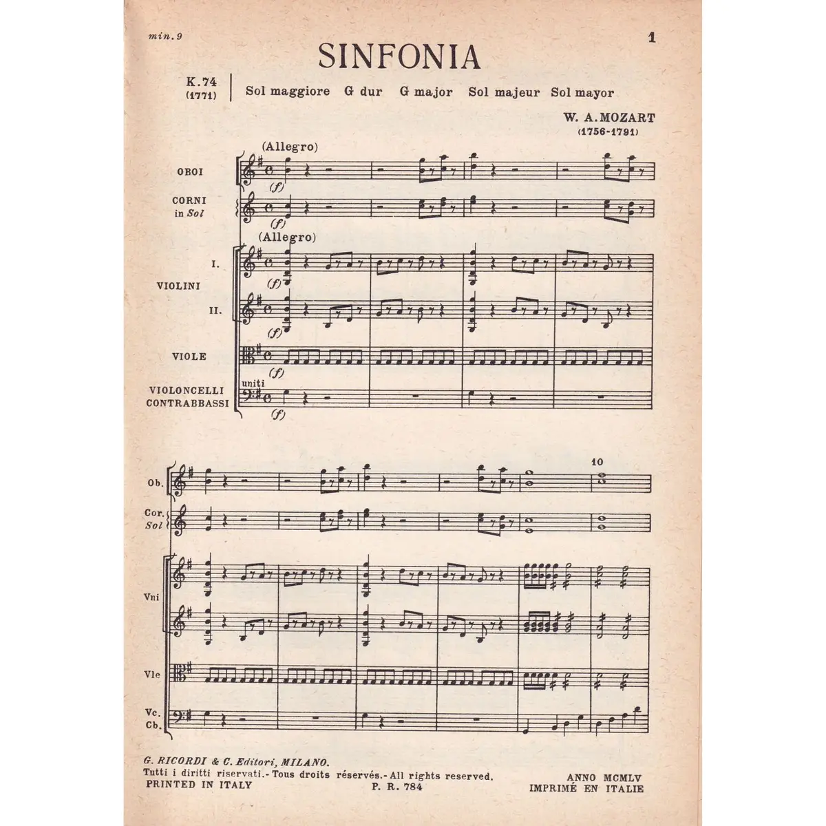 Sinfonia In Sol - Kv 74  (partitura de bolso)