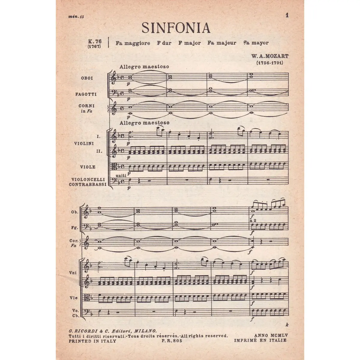 Sinfonia In Fa Maj - Kv 76  (partitura de bolso)