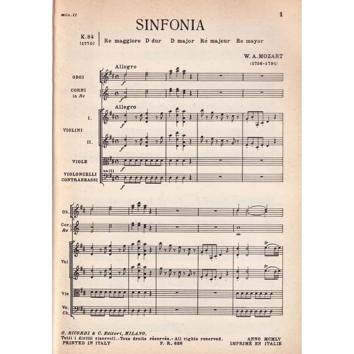 Sinfonia In Re - Kv 84  (partitura de bolso)