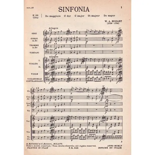 Sinfonia In Do - Kv 96  (partitura de bolso)