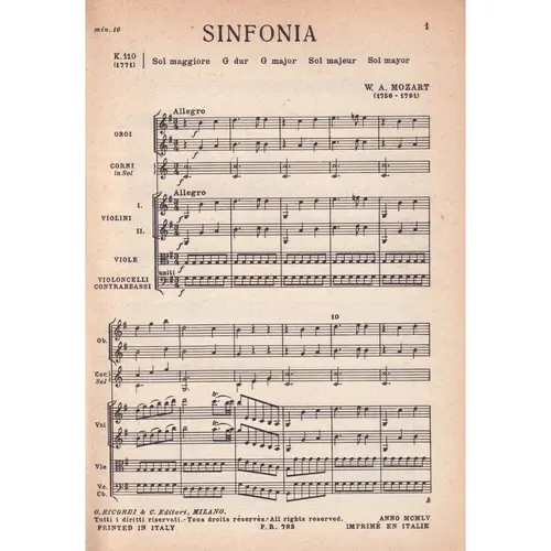 Sinfonia In Sol - Kv 110  (partitura de bolso)