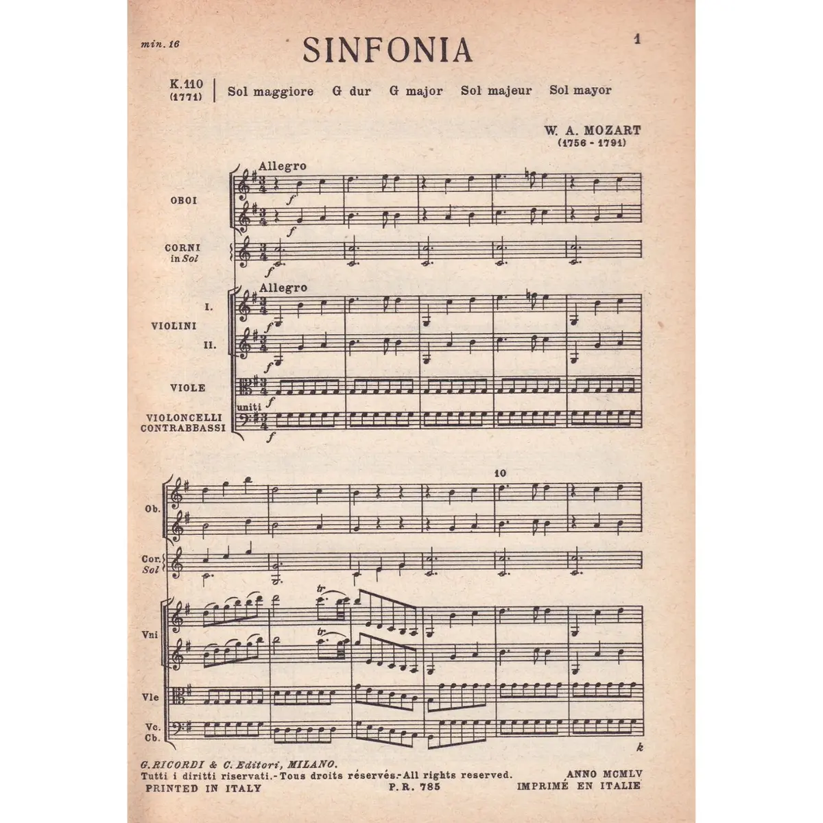 Sinfonia In Sol - Kv 110  (partitura de bolso)