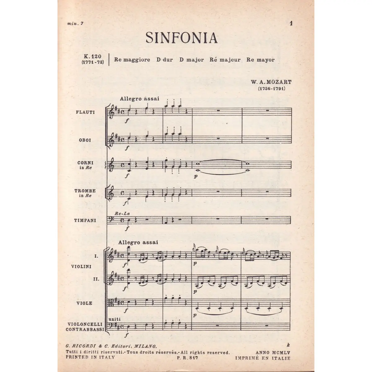 Sinfonia In Re - Kv 120  (partitura de bolso)