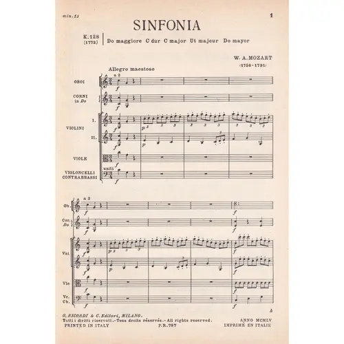 Sinfonia In Do - Kv 128  (partitura de bolso)