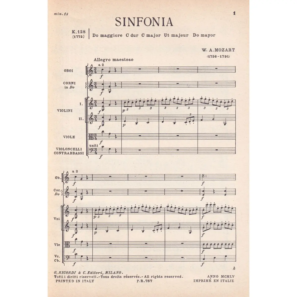 Sinfonia In Do - Kv 128  (partitura de bolso)