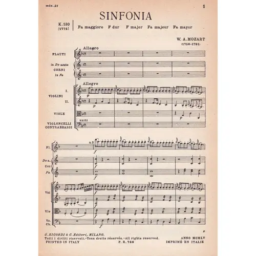 Sinfonia In Fa Maj - Kv 130  (partitura de bolso)