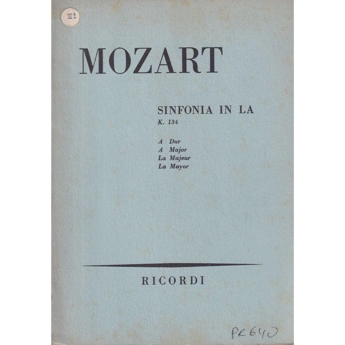 Sinfonia In La Maj - Kv 134  (partitura de bolso)