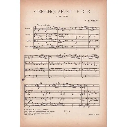 Streichquartet F Dur - Kv 590  ( study score )