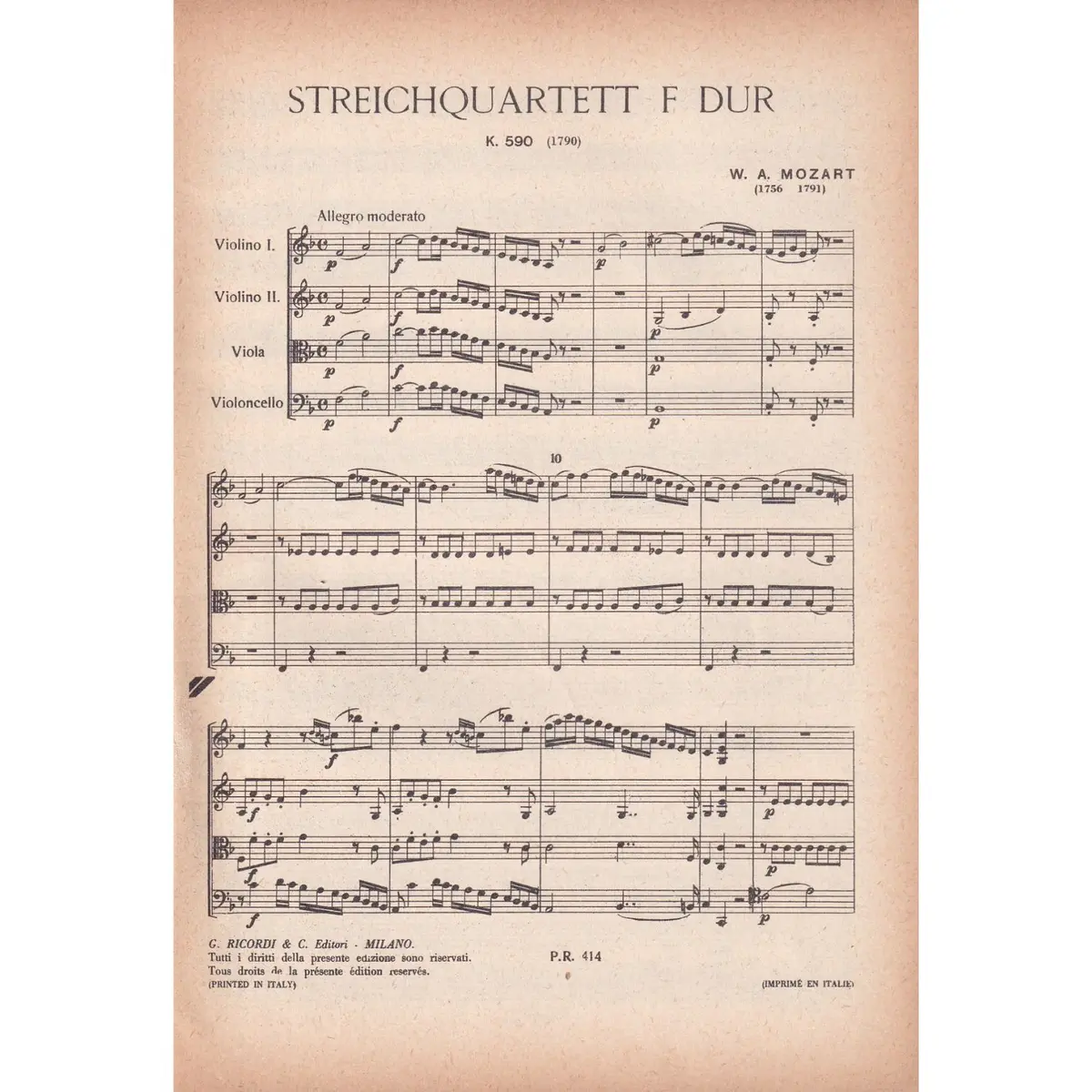 Streichquartet F Dur - Kv 590  ( study score )