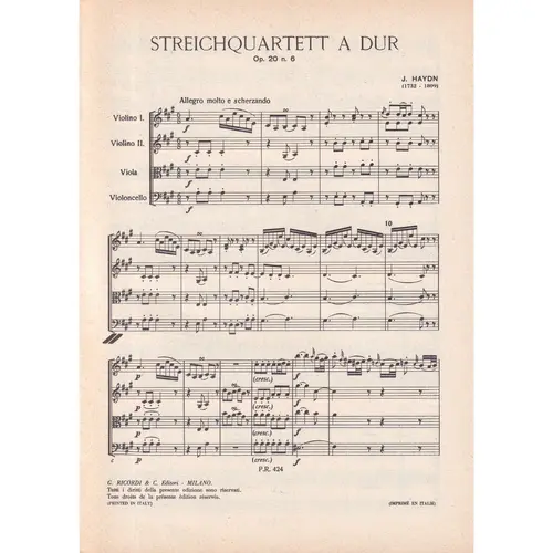 Streichquartett A Dur - Op.20 N.6  ( study score )