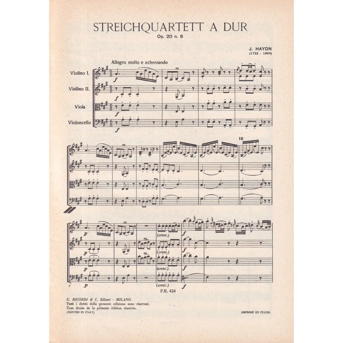 Streichquartett A Dur - Op.20 N.6  ( study score )