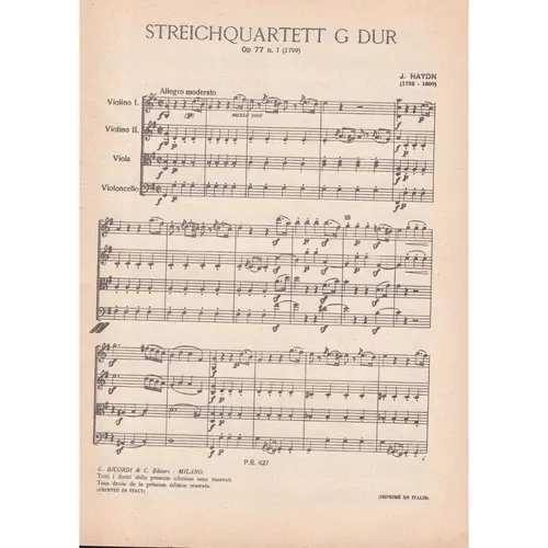 Streichquartett G Dur - Op.77 N.1  ( study score )