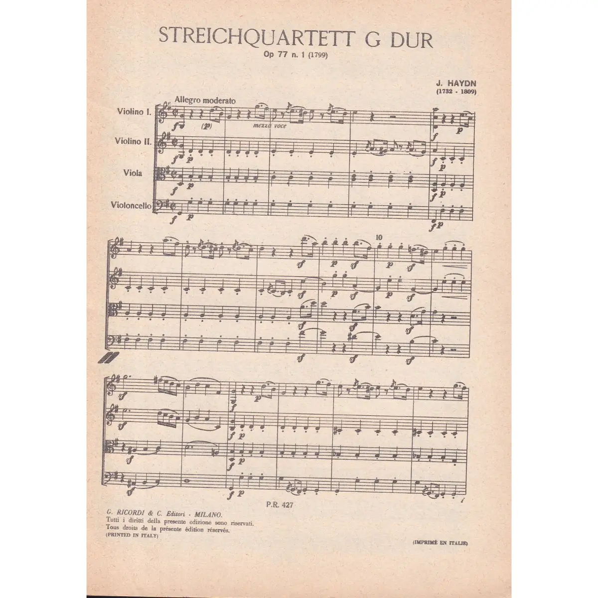 Streichquartett G Dur - Op.77 N.1  ( study score )