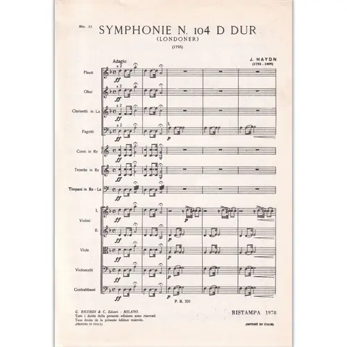 Sinfonia N.104 In Re Mag (Londra)  ( study score )