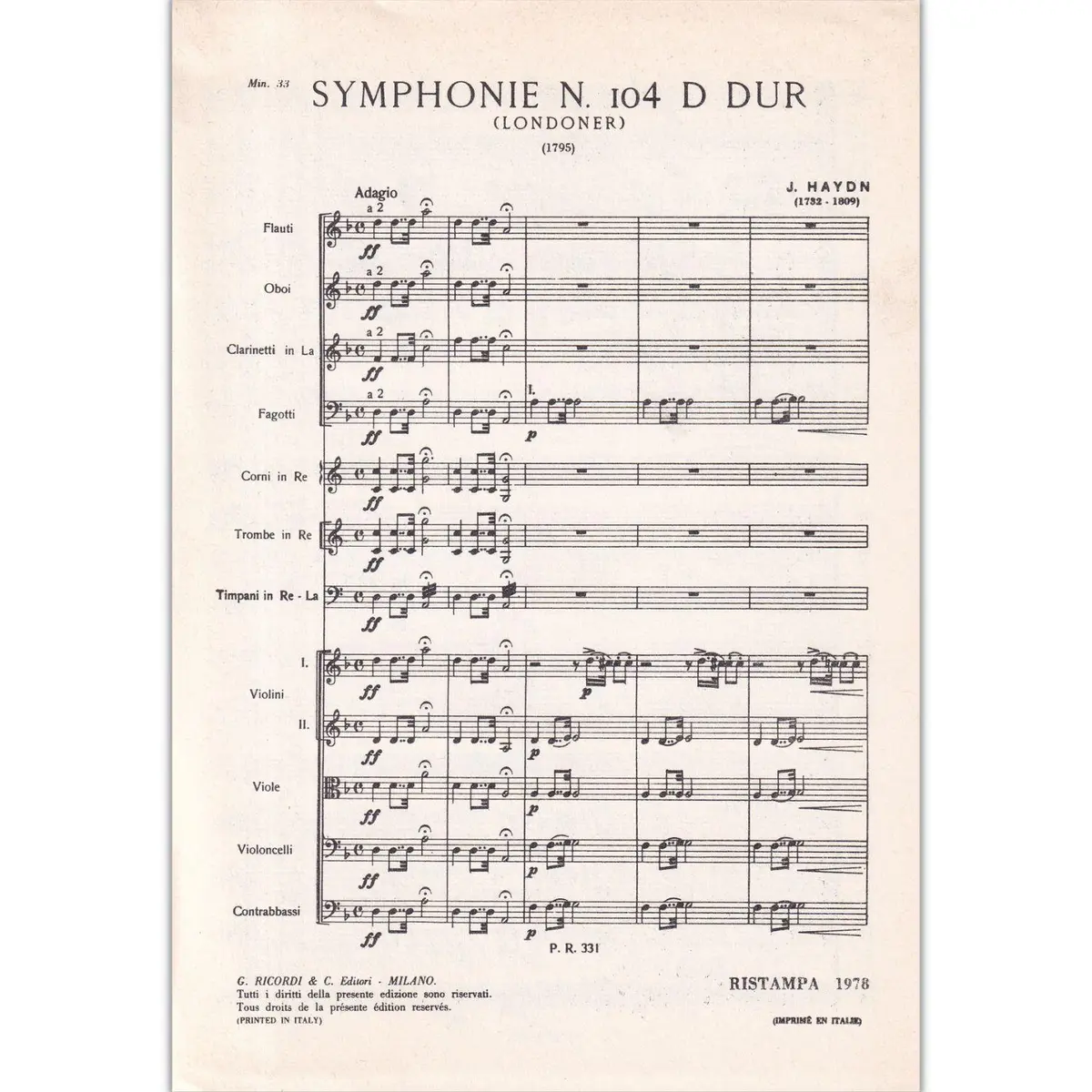 Sinfonia N.104 In Re Mag (Londra)  ( study score )