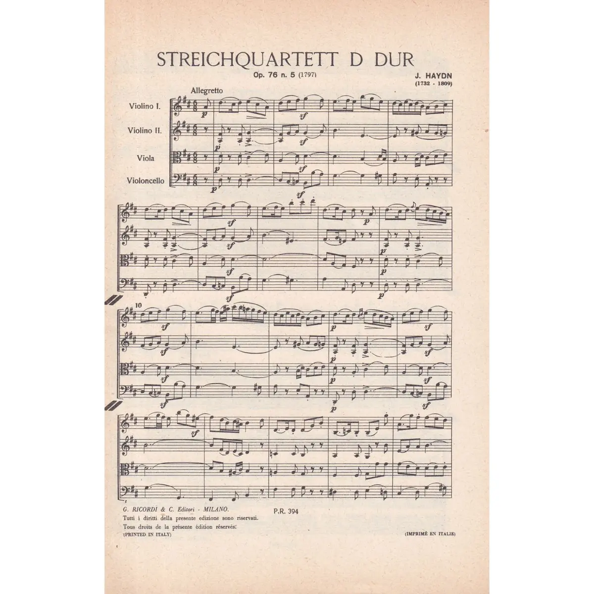 Streichquartett D Dur - Op.76 N.5  ( study score )