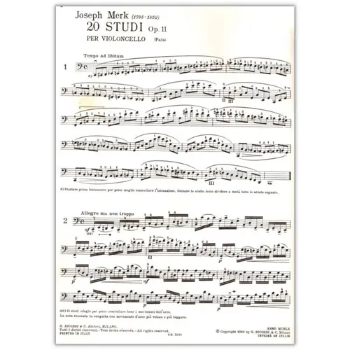 20 Studi - Op.11 Per Violoncello