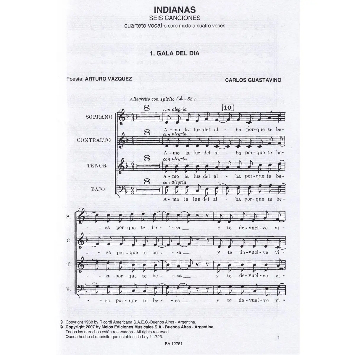 Indianas - seis canciones - cuarteto vocal o coro mixto a cuatro voces