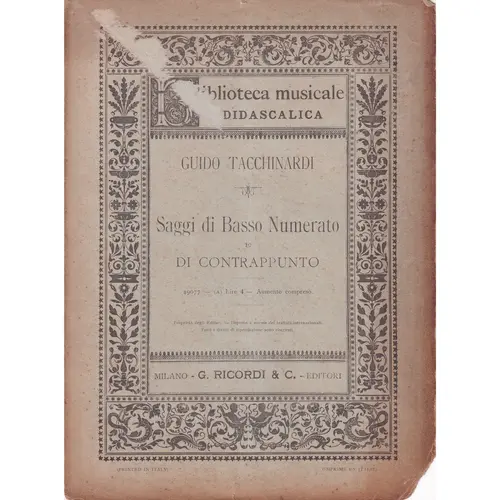 Saggi Di Basso Numerato e Di Contrappunto  (Edição Antiga)