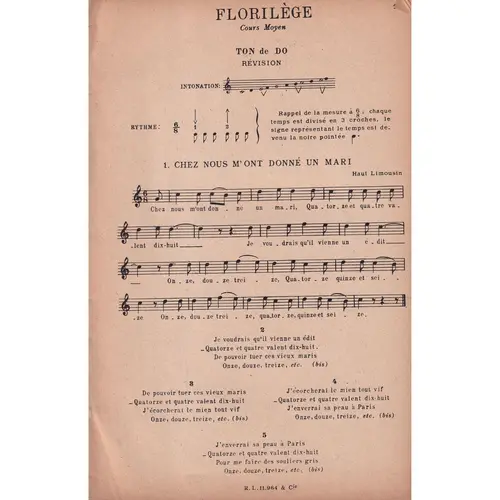 Florilege De Chants Pop. - Cours Moyen  (Edição Antiga)