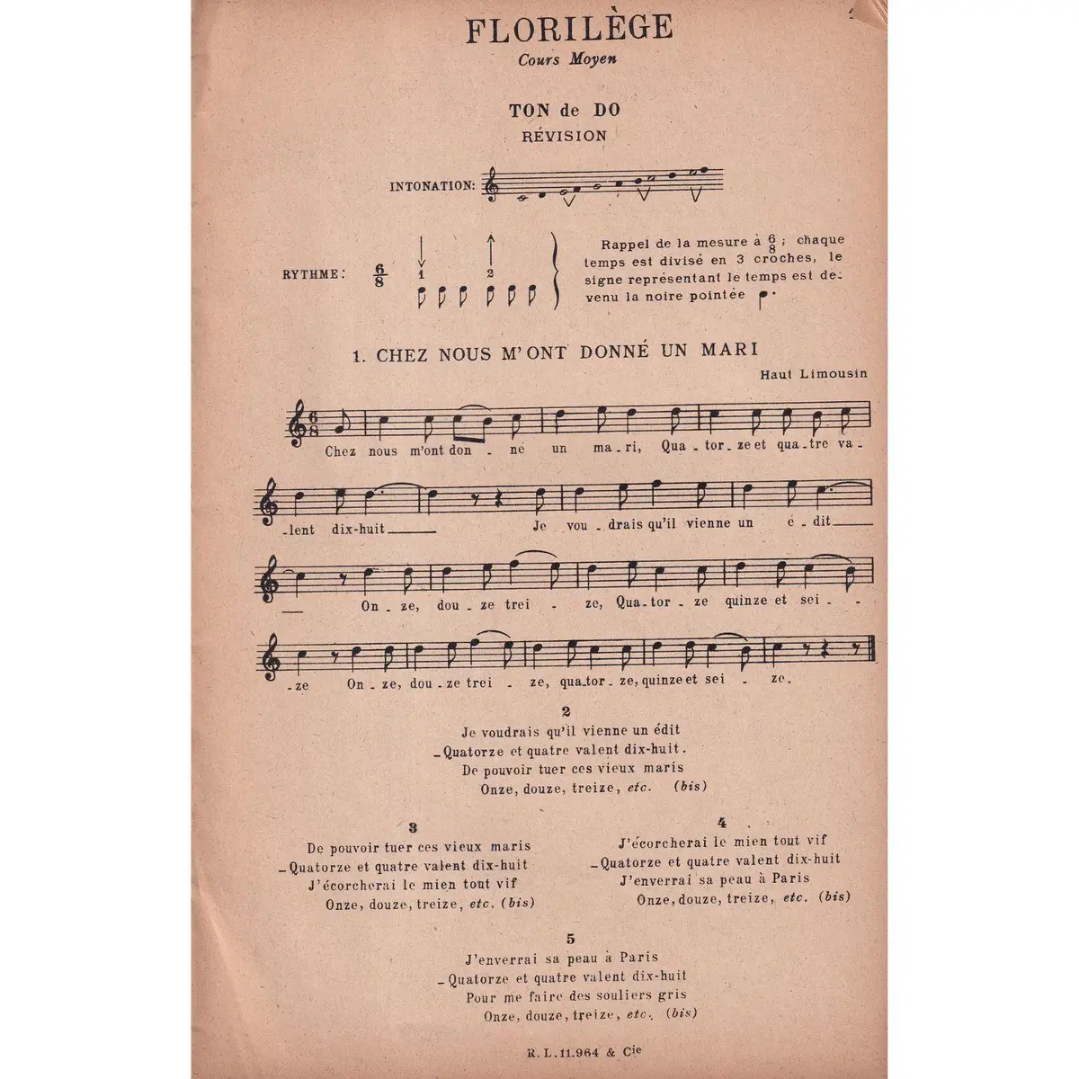 Florilege De Chants Pop. - Cours Moyen  (Edição Antiga)