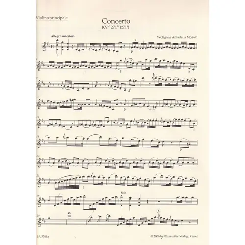 Concerto for Violin und Orchestra in D-major K. 271a - piano reduction