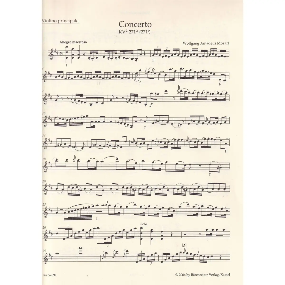 Concerto for Violin und Orchestra in D-major K. 271a - piano reduction
