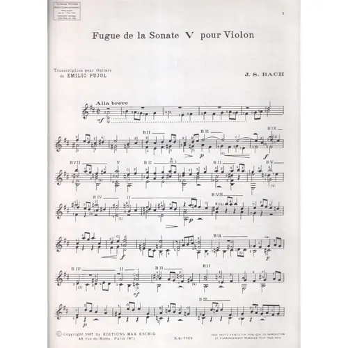 Fugue De La Sonate V Pour Violon