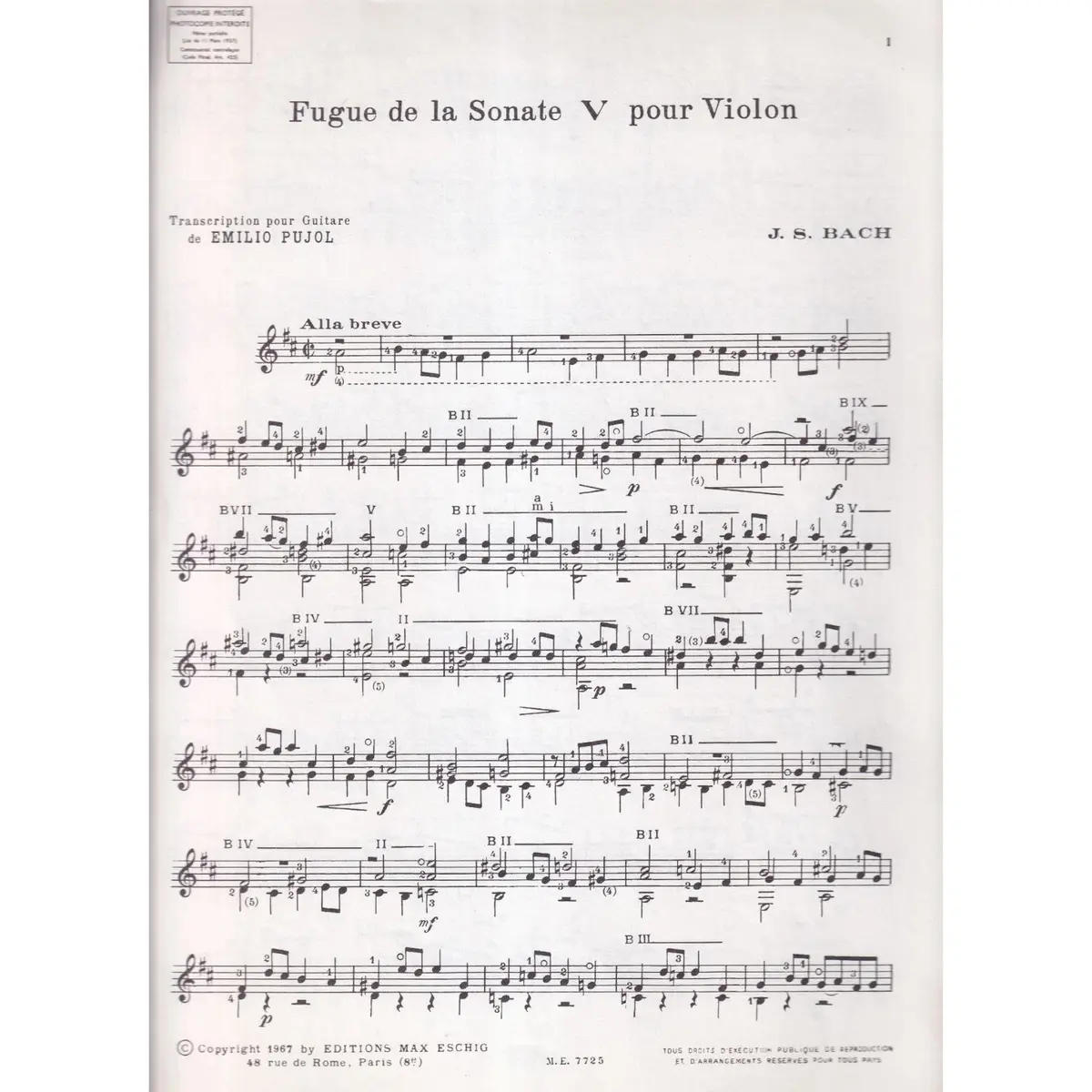 Fugue De La Sonate V Pour Violon