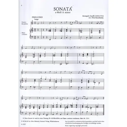 Sonata Op.5 n.8 for soprano recorder and basso continuo
