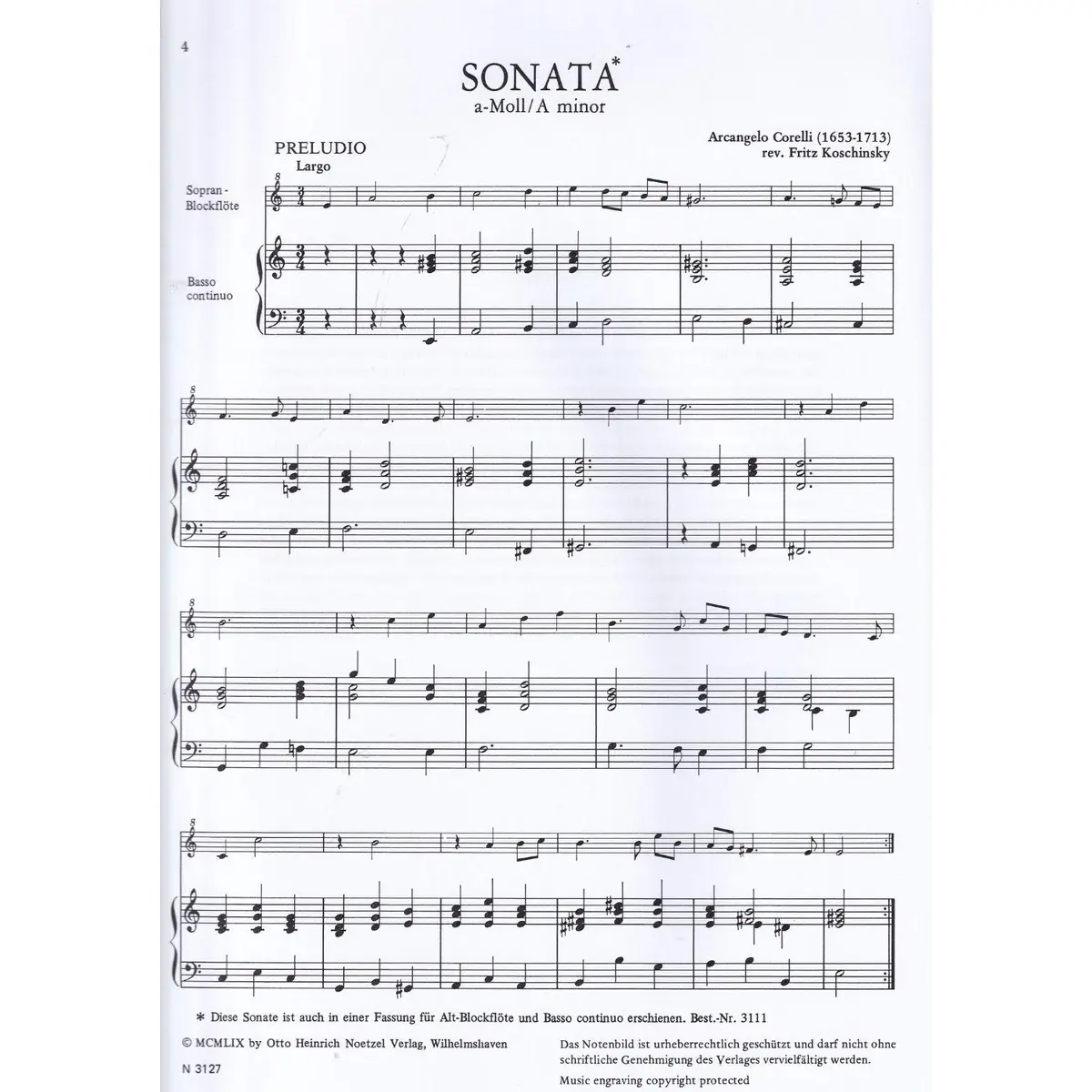 Sonata Op.5 n.8 for soprano recorder and basso continuo
