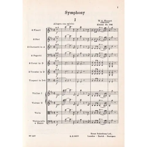 Symphony D Major (Haffner) - Kv 385  (partitura de bolso)