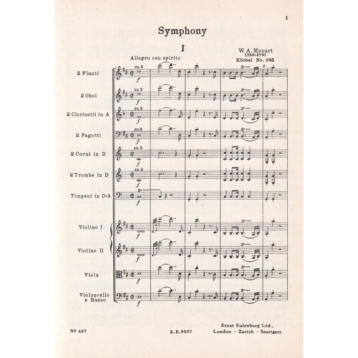 Symphony D Major (Haffner) - Kv 385  (partitura de bolso)