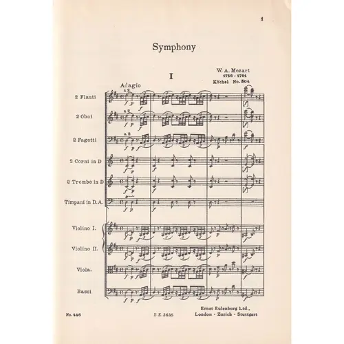 Symphony D Major (Prague) - Kv 504  ( study score )