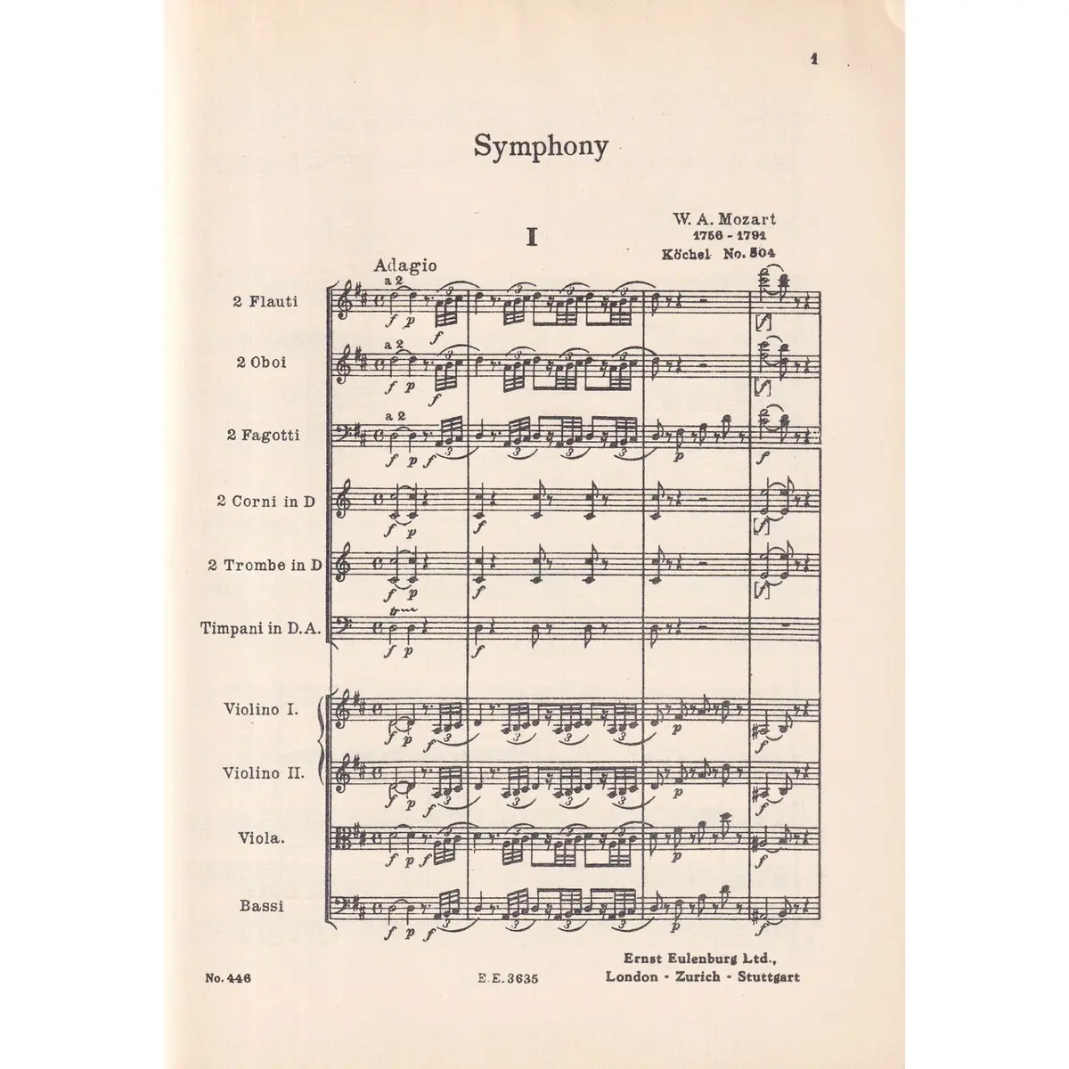 Symphony D Major (Prague) - Kv 504  ( study score )