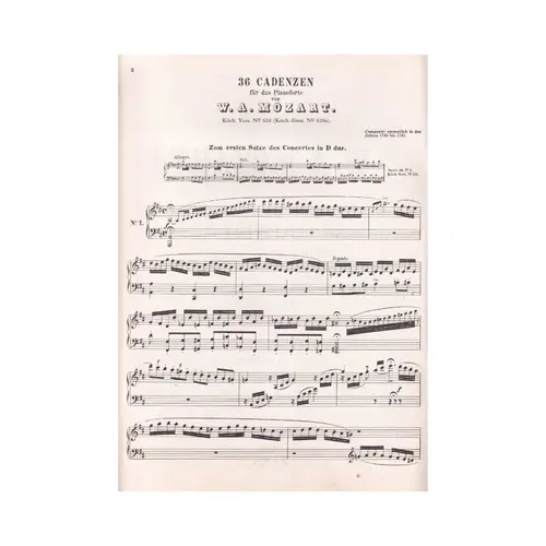 36 Cadenzas For Piano solo - KV 624