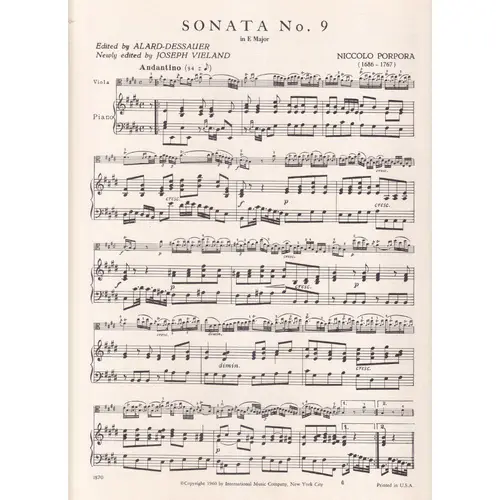 Sonata N.9 In E Major For Viola