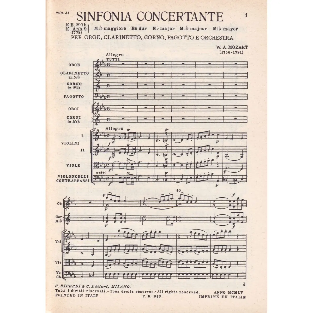 Sinfonia Concertante In Mib Maj - Kv 297 B. (partitura de bolso)