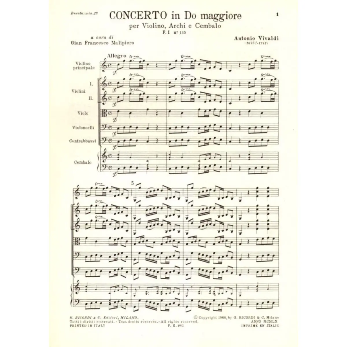 Concerto in Do Maggiore - F.I  N.135 - Tomo 311