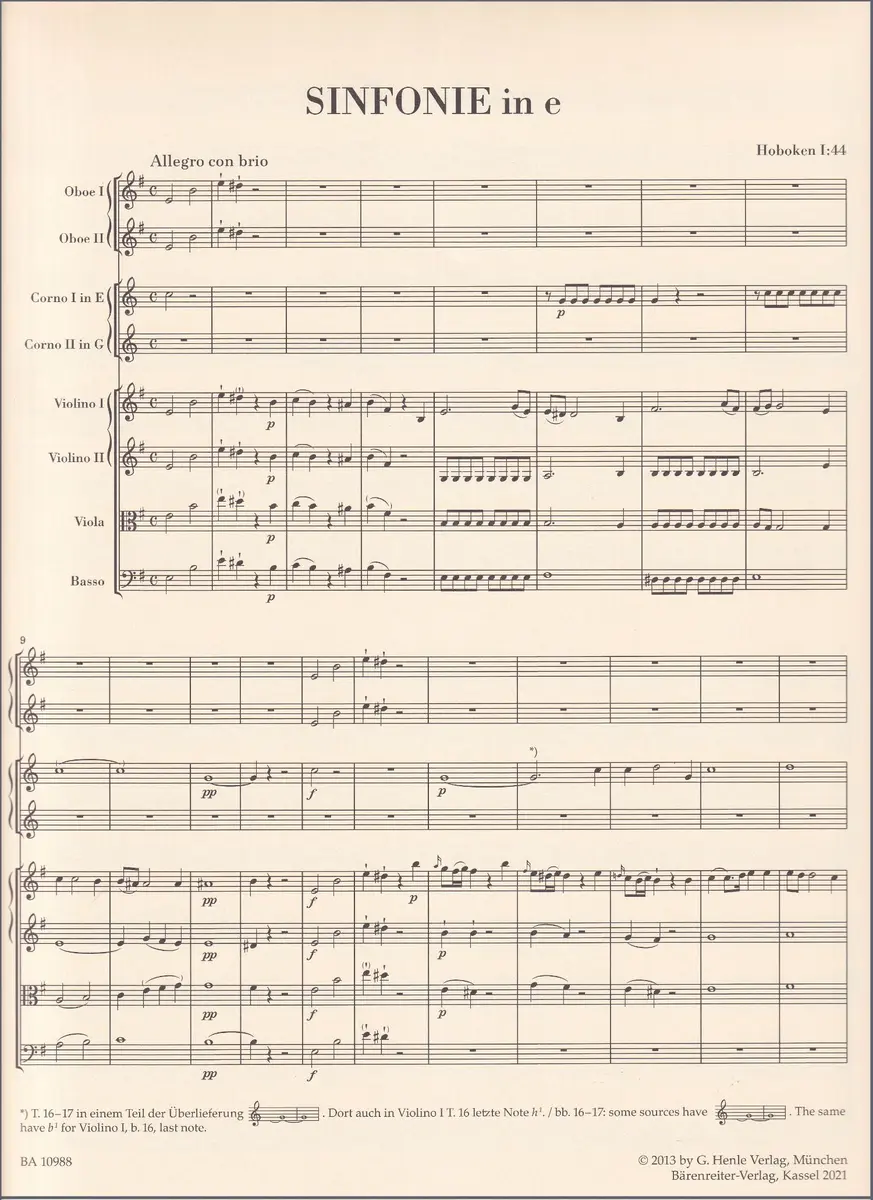 Symphony in E minor HOB. I:44 - "Trauersinfonie" - full score