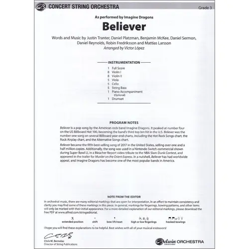 Believer -  concert string orchestra - score+parts