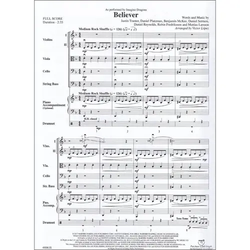 Believer -  concert string orchestra - score+parts
