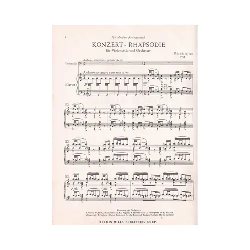 Concert Rhapsody for cello and piano