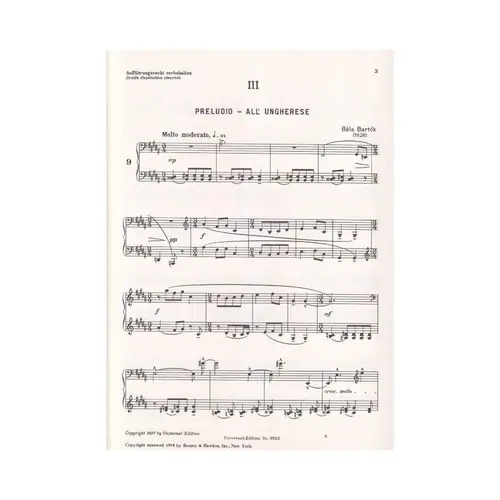9 Kleine Klavierstucke III Preludio - all'ungherese